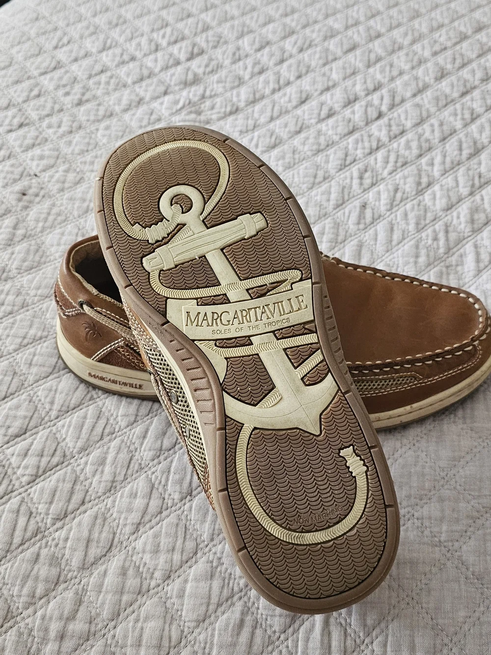 Margaritaville Men's Brown Tan Leather Slip-On Boat Shoes